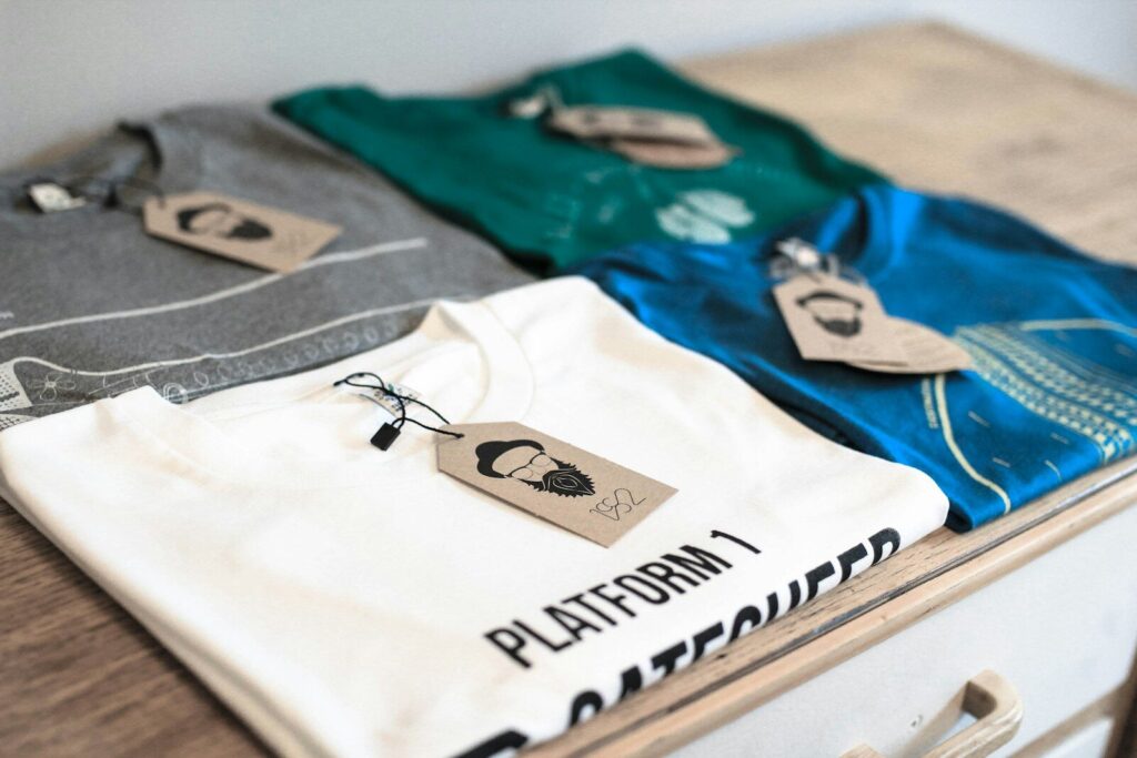 assorted-colored printed crew-neck t-shirts